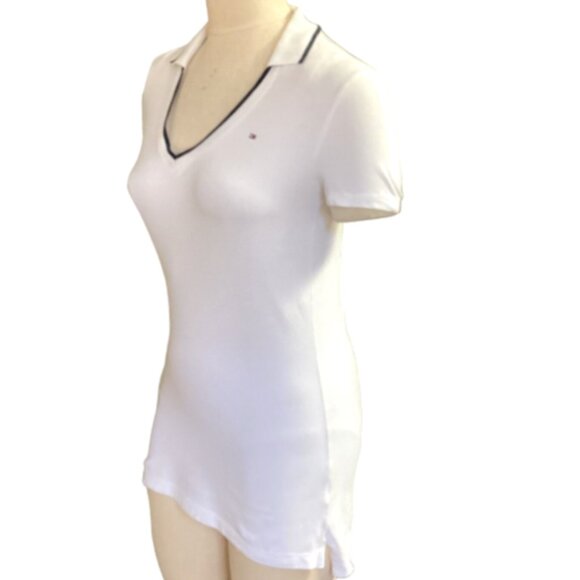 Tommy Hilfiger White Polo Shirt V-Neck Collared Short Sleeve Women XS 284T - Picture 5 of 8
